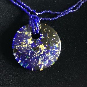 Nason Studio murano glass necklace. Blue and gold.